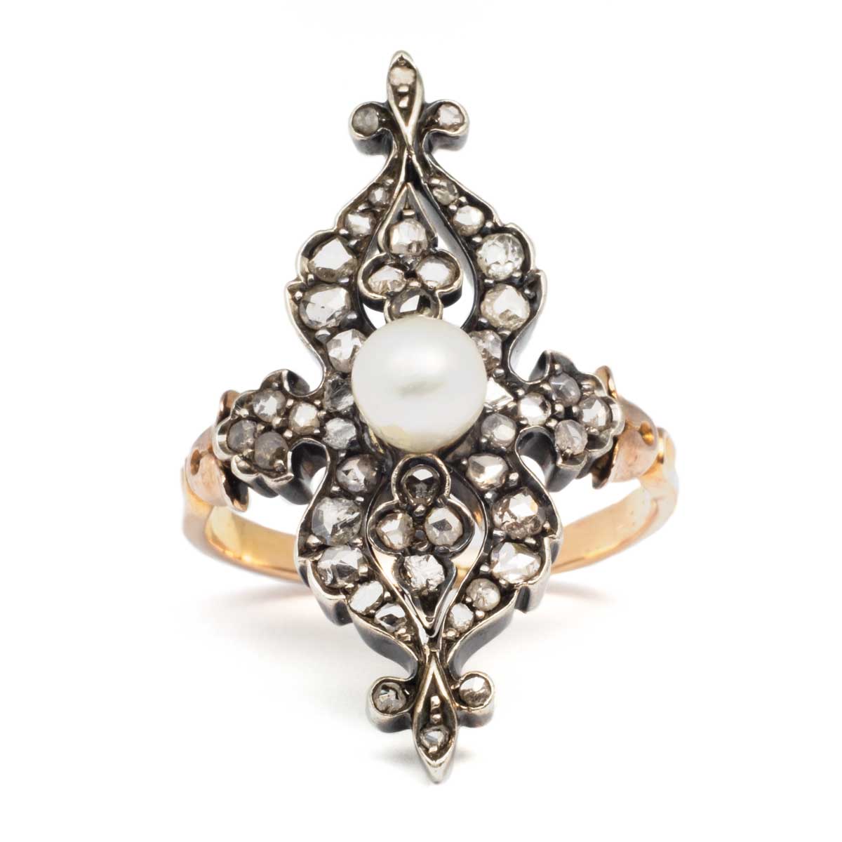 Anello Perla e Diamanti Primi 1800