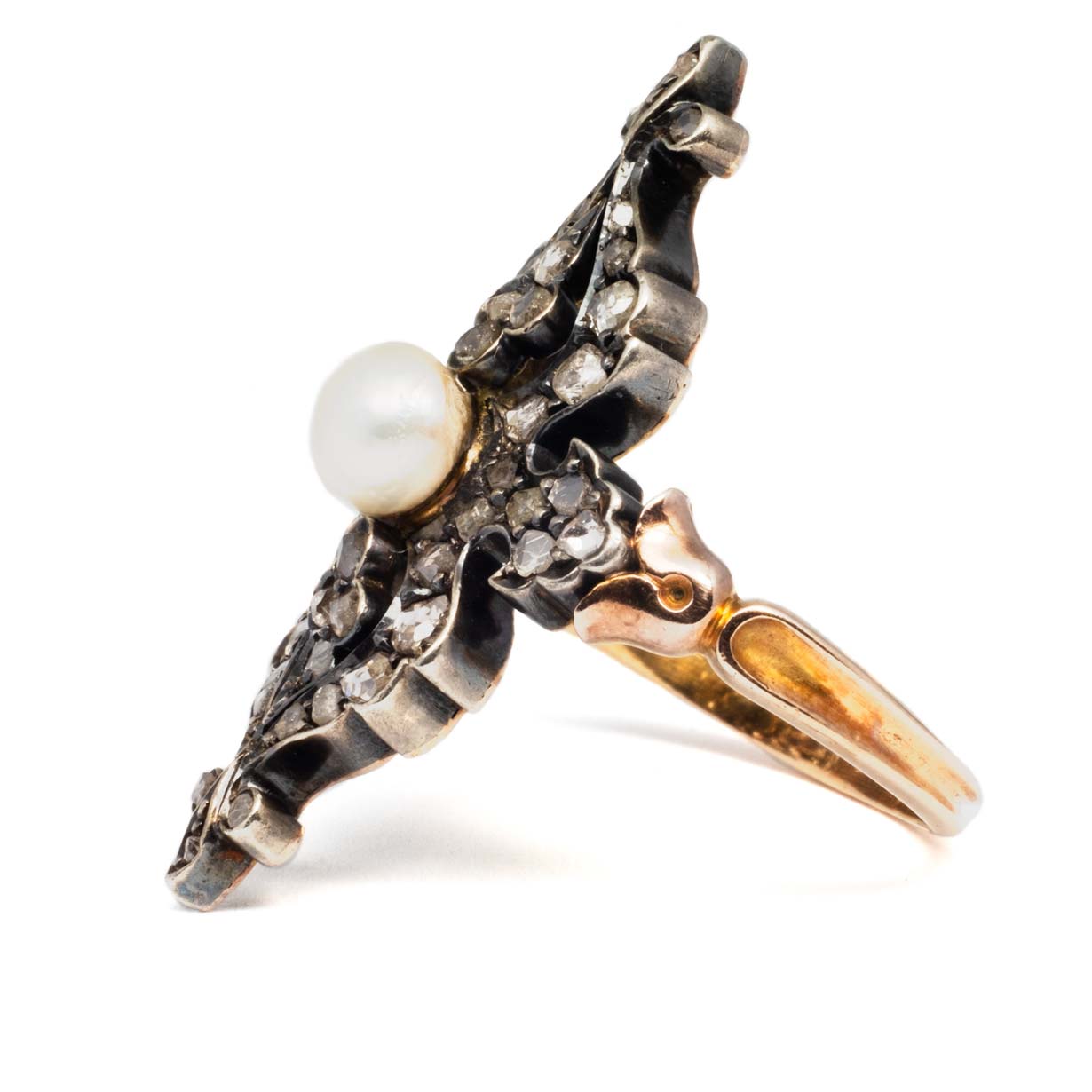 Anello Perla e Diamanti Primi 1800