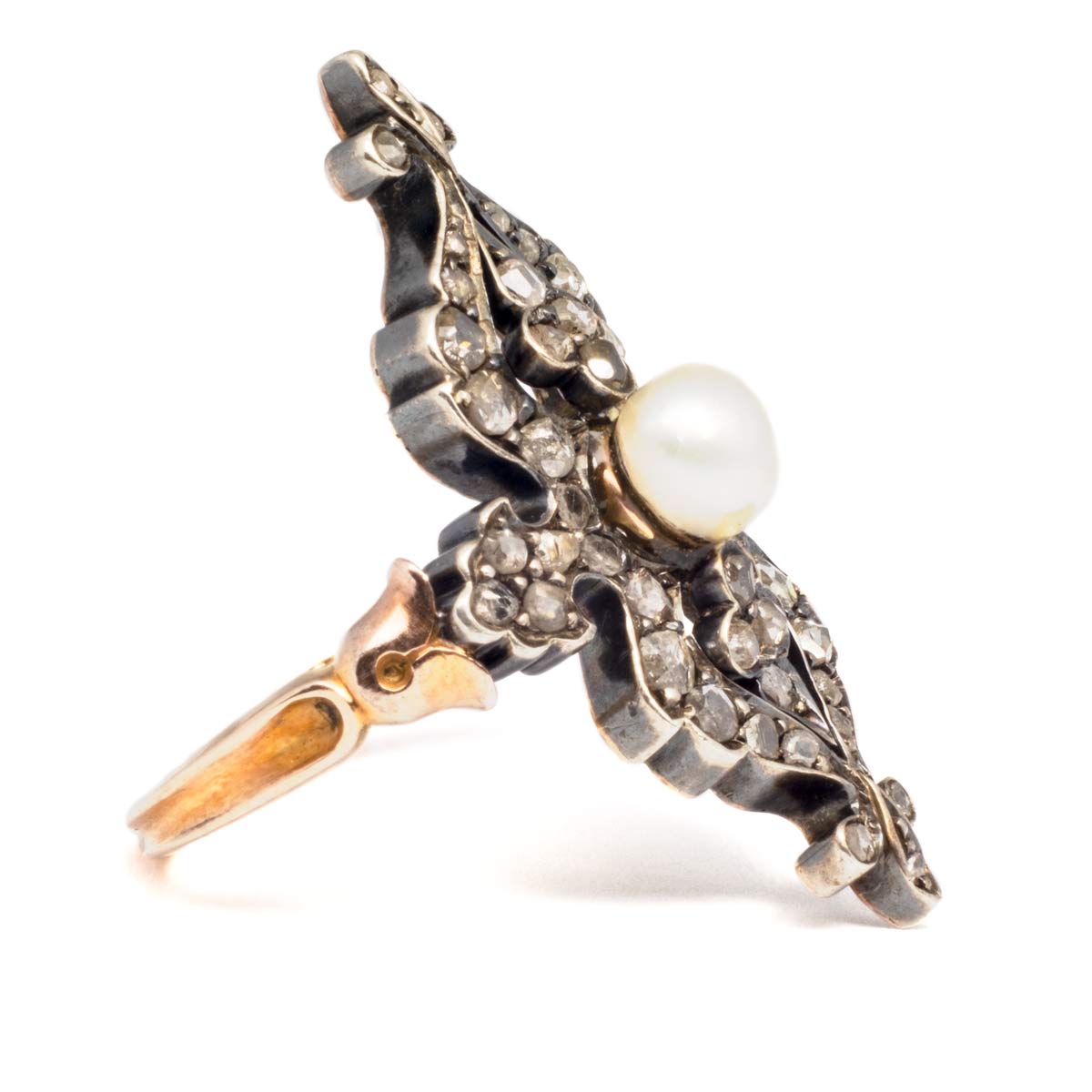Anello Perla e Diamanti Primi 1800