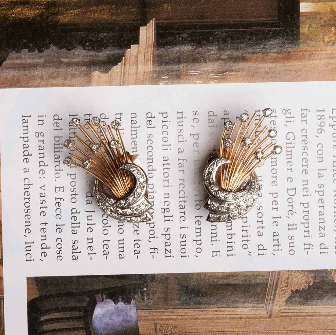 1950s rose gold and diamond earrings