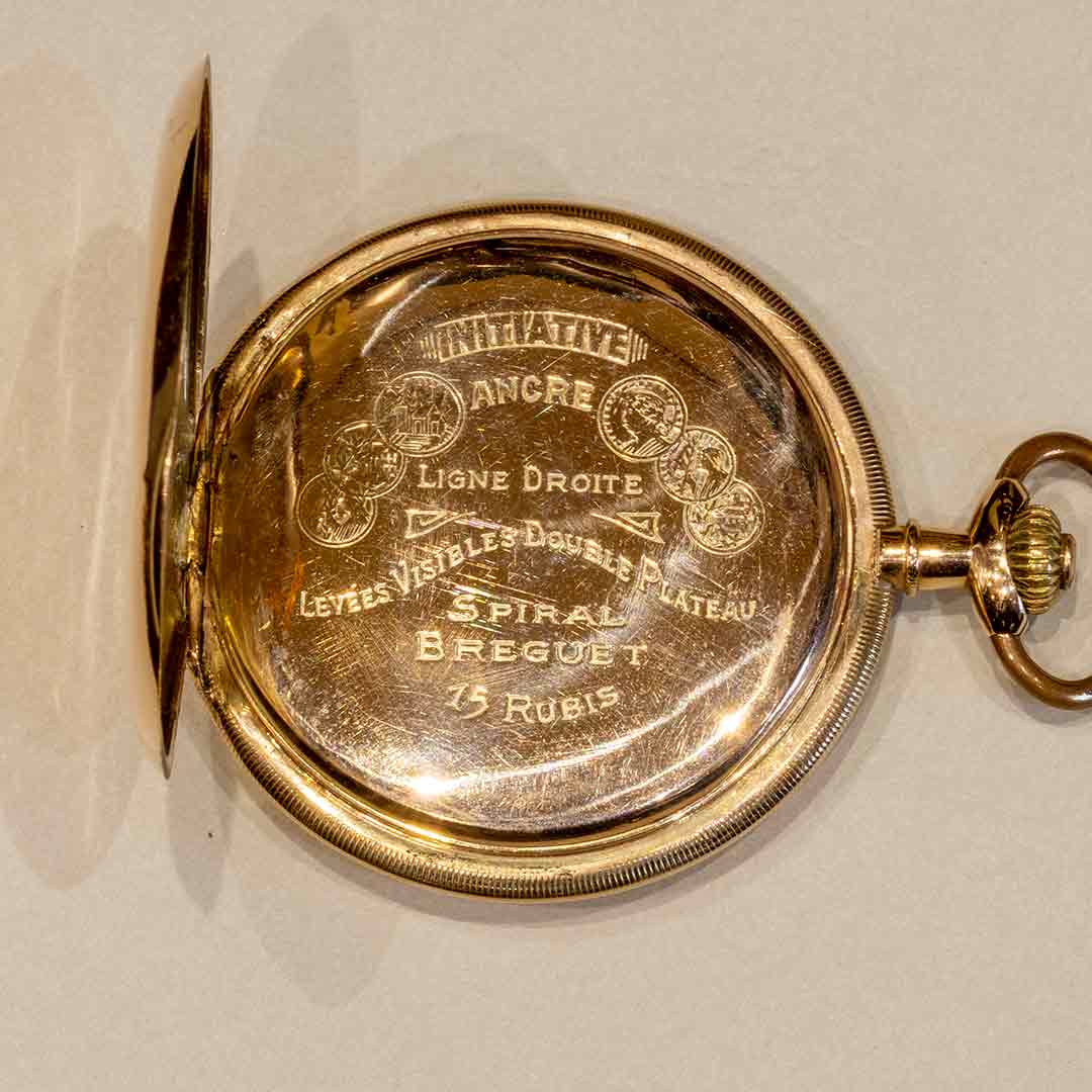 Gold Pocket Watch Signed “Initiative” – Lever Escapement with Breguet Hairspring, Early 20th Century