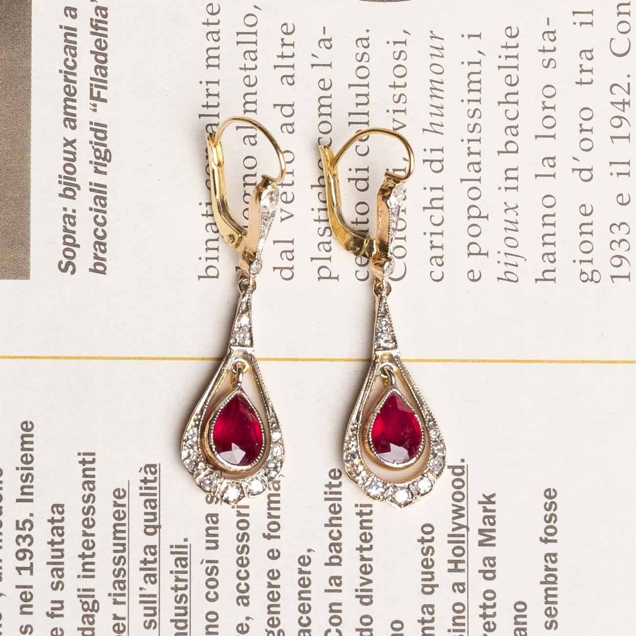 Art Deco diamond and ruby earrings
