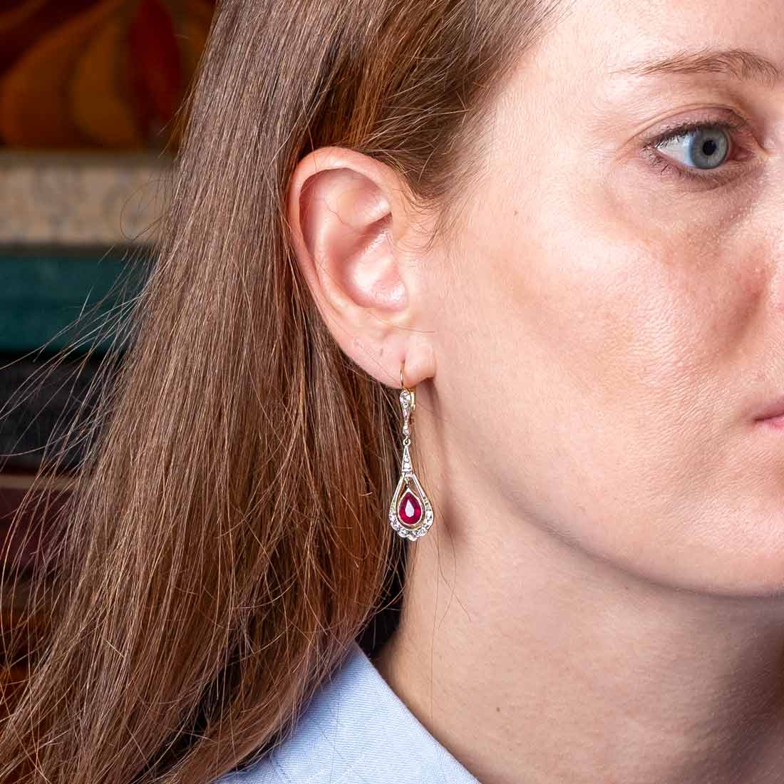 Art Deco diamond and ruby earrings