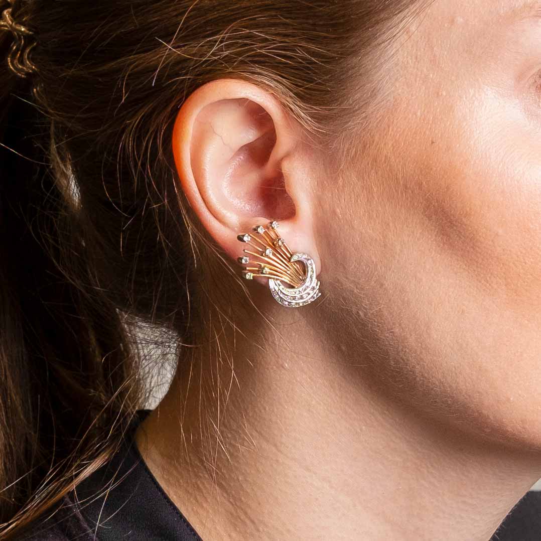 1950s rose gold and diamond earrings