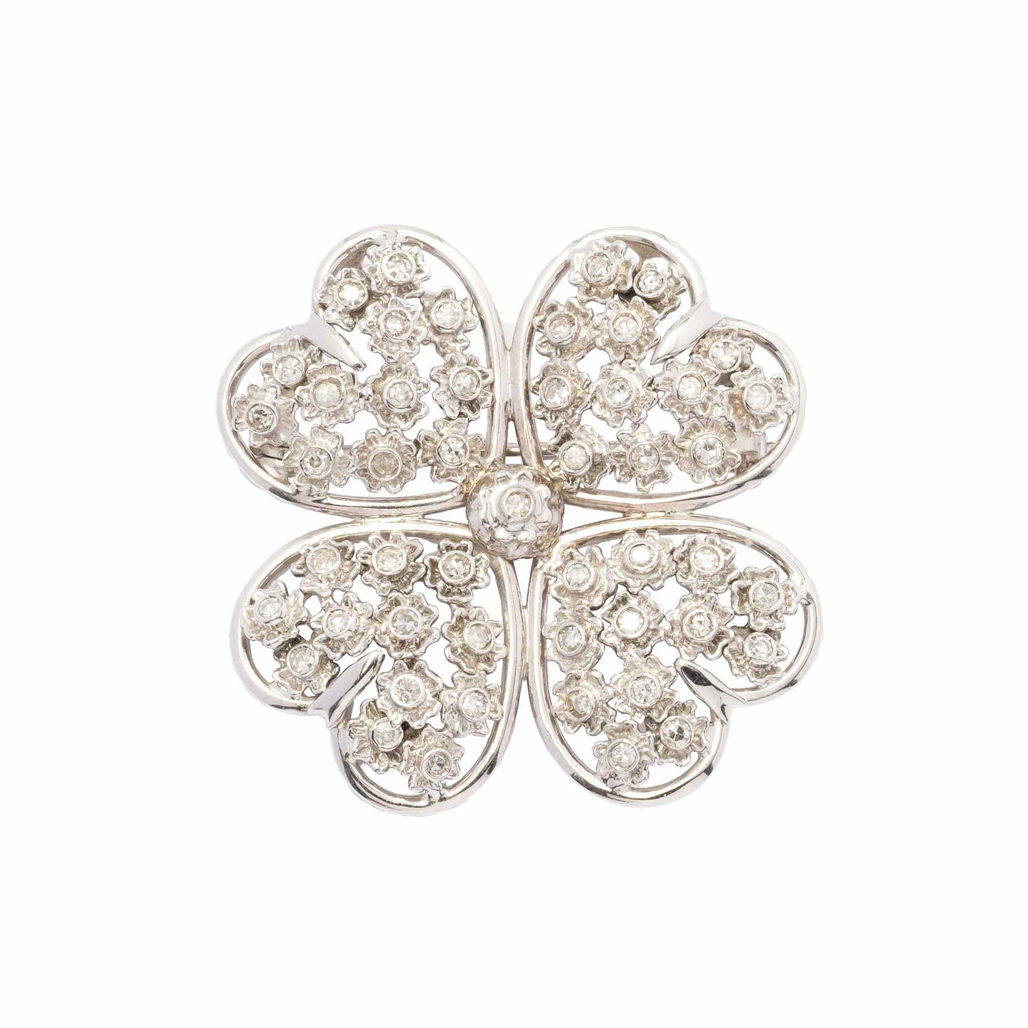 Four leaf clover diamond brooch