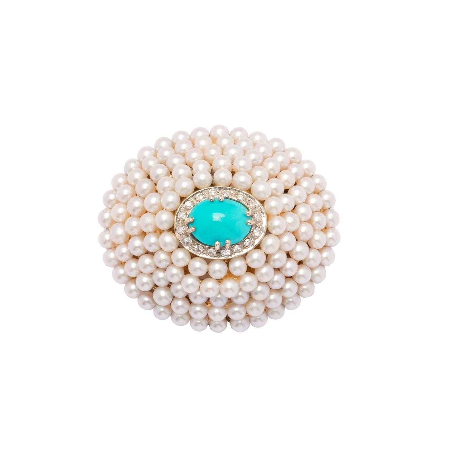 Pearls diamonds and turquoise vintage brooch