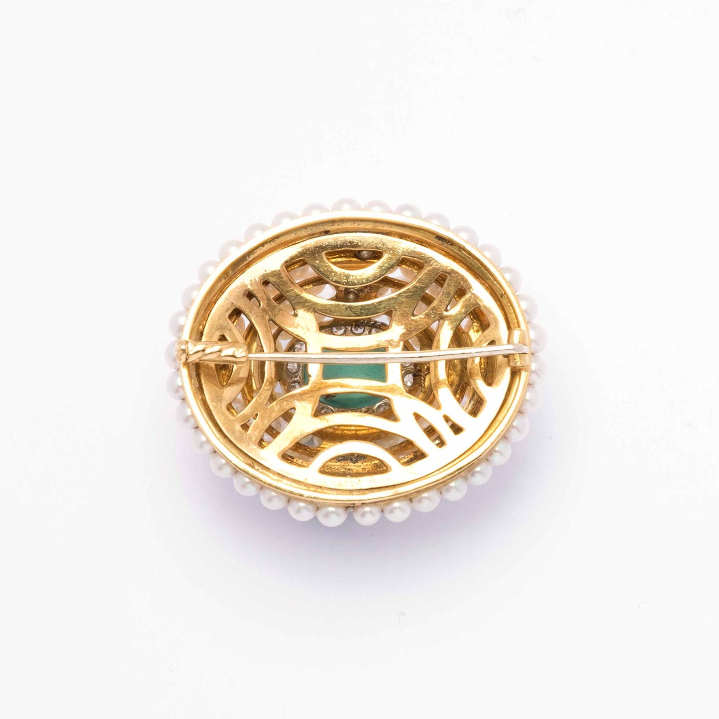 Pearls diamonds and turquoise vintage brooch