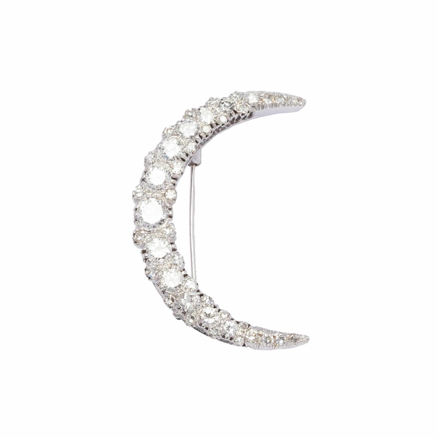 Crescent moon brooch with diamonds
