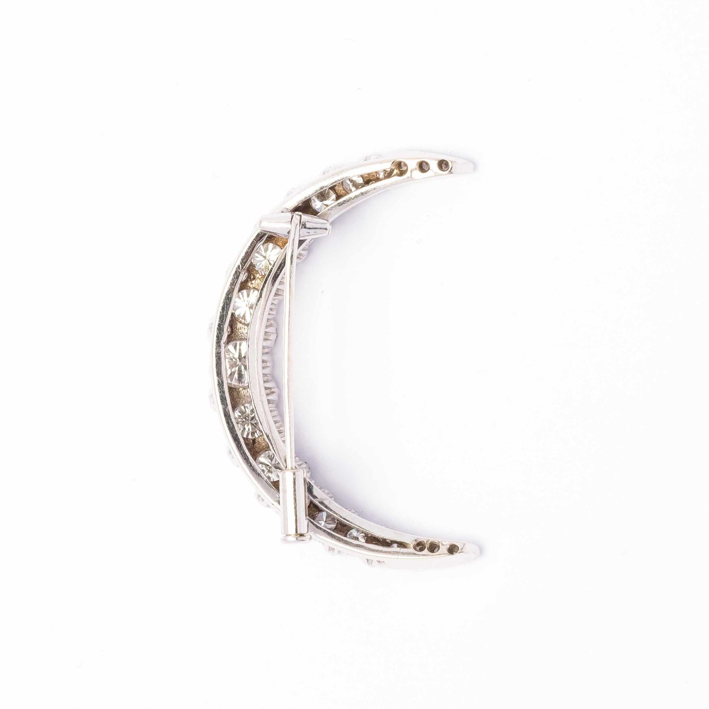 Crescent moon brooch with diamonds