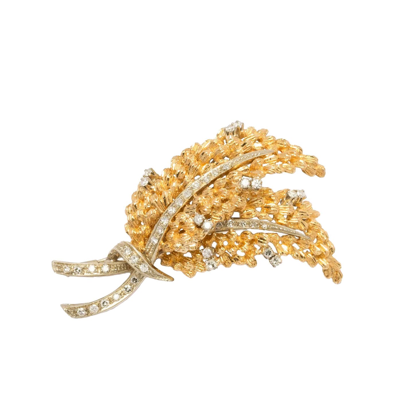 1960s diamonds and gold leaves brooch