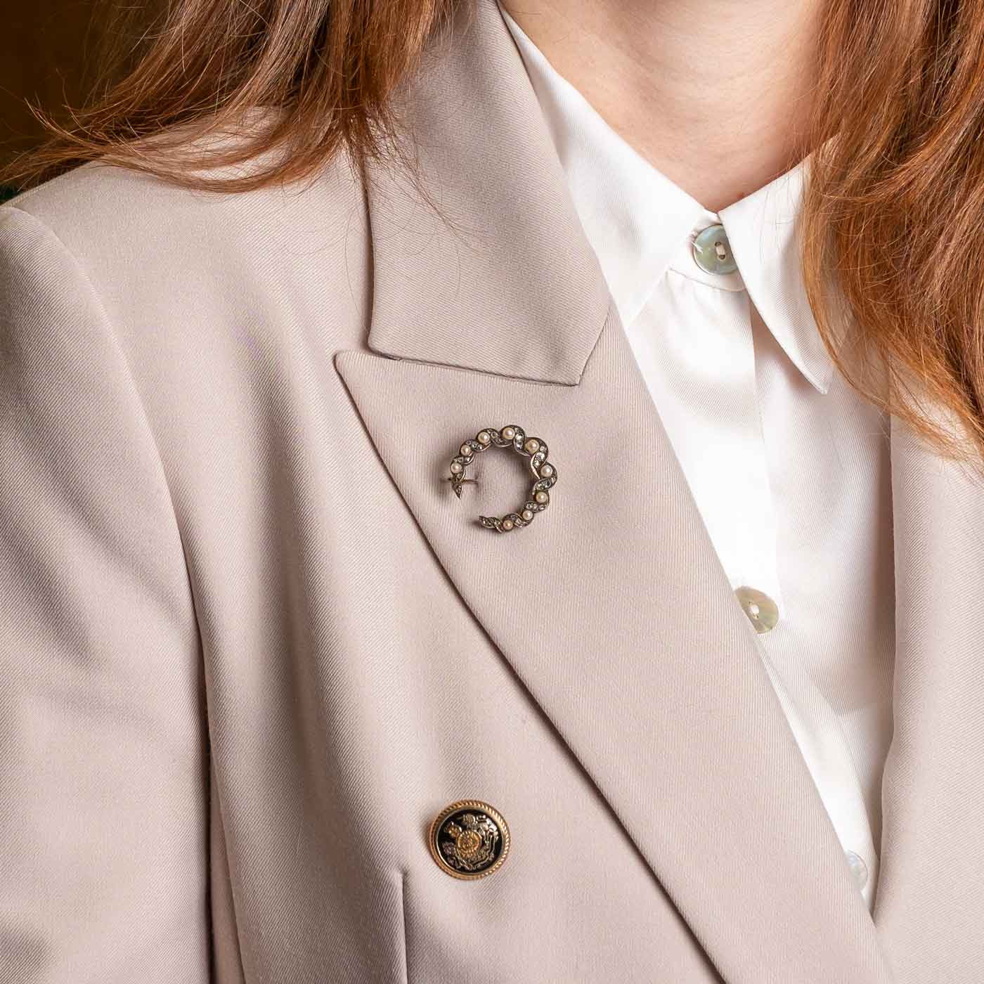Antique Half Moon Crescent Brooch