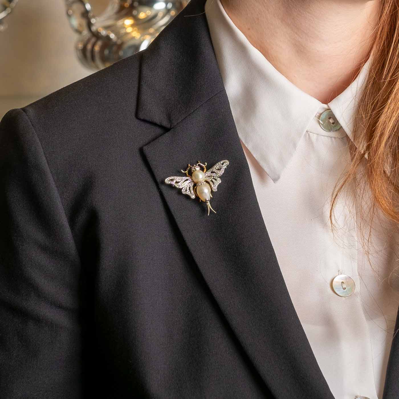 Vintage Butterfly Brooch with pearls and diamonds