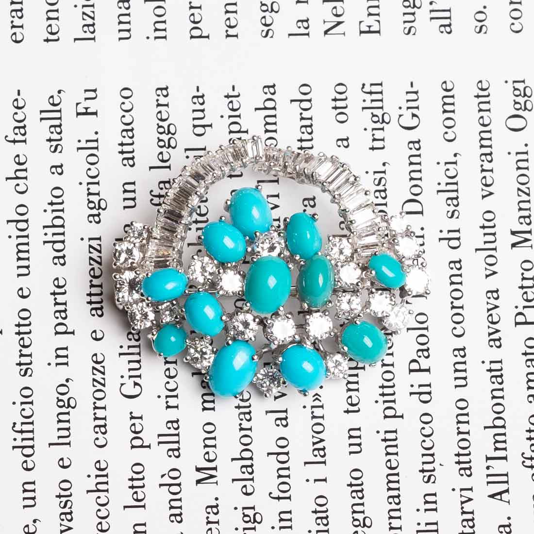 Diamonds and turquoise brooch