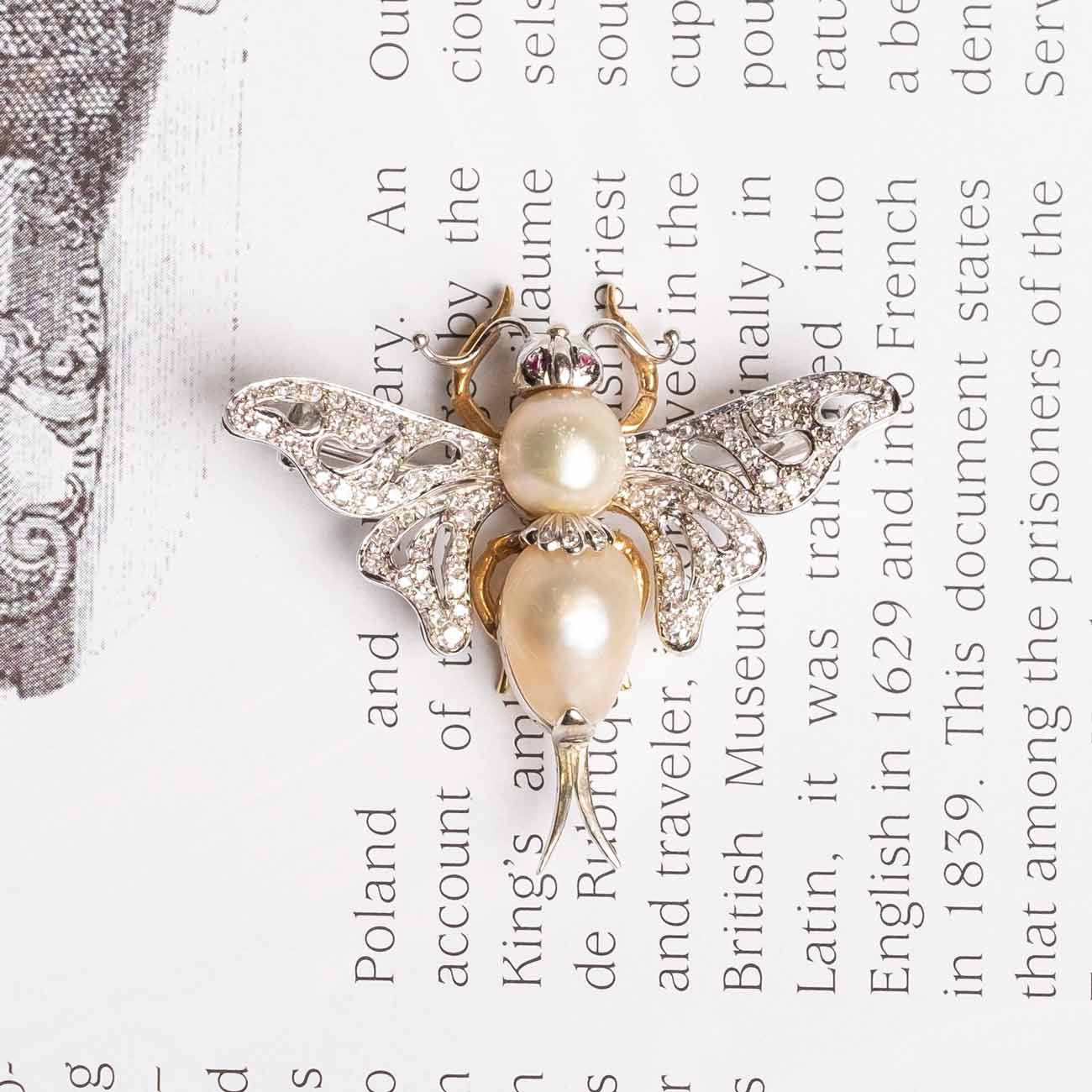 Vintage Butterfly Brooch with pearls and diamonds