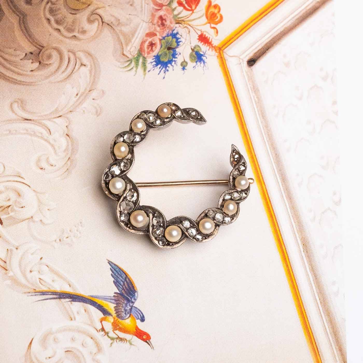 Antique Half Moon Crescent Brooch
