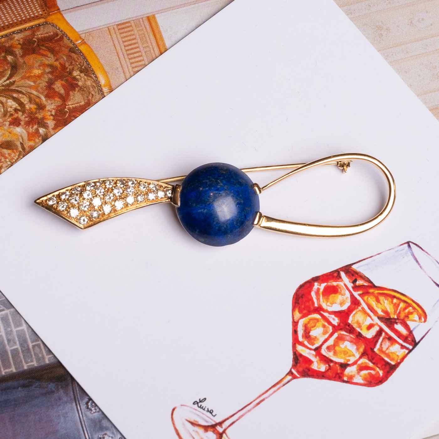 1970s Lapis Lazuli brooch Gold & Diamonds