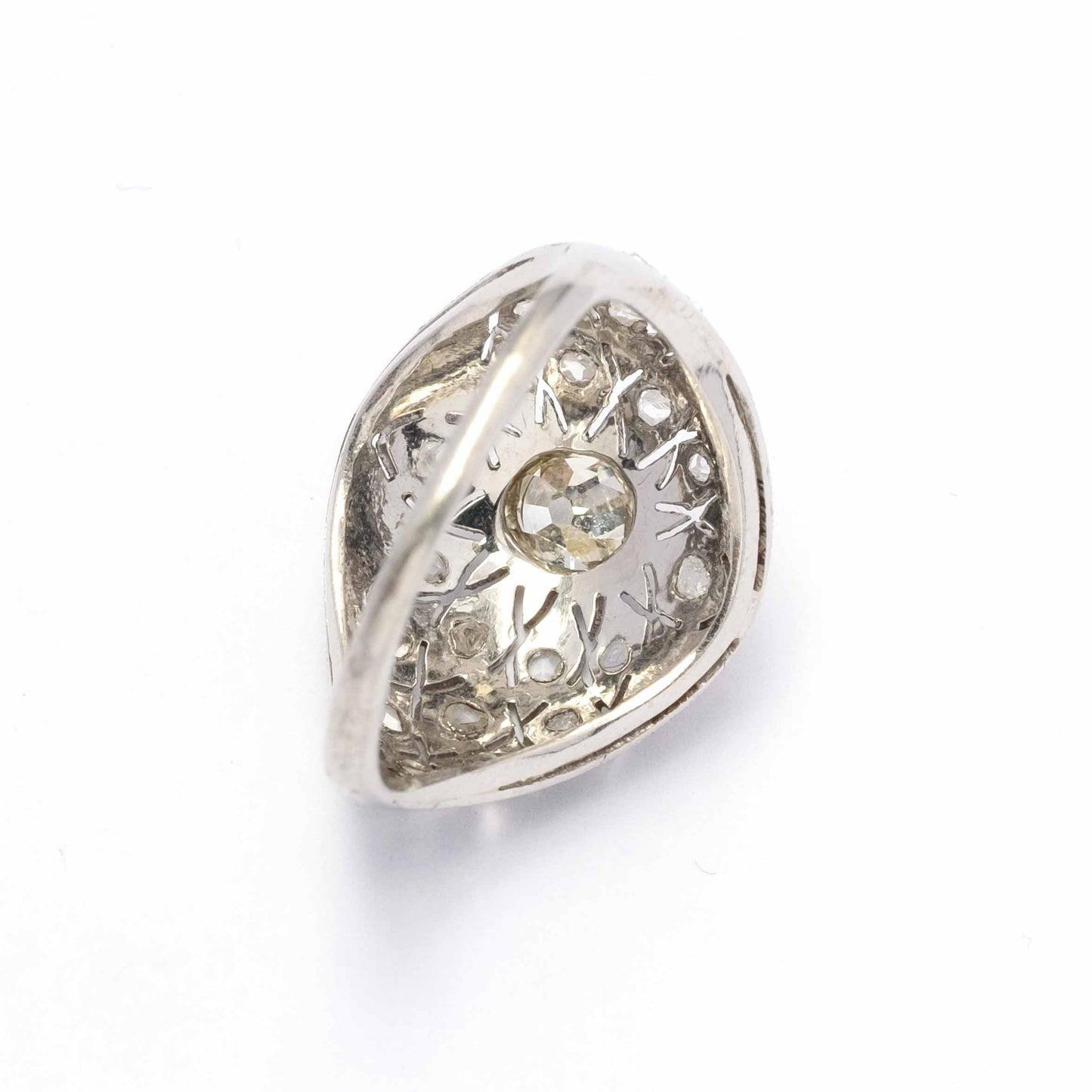 Deco period dome ring in platinum with diamonds