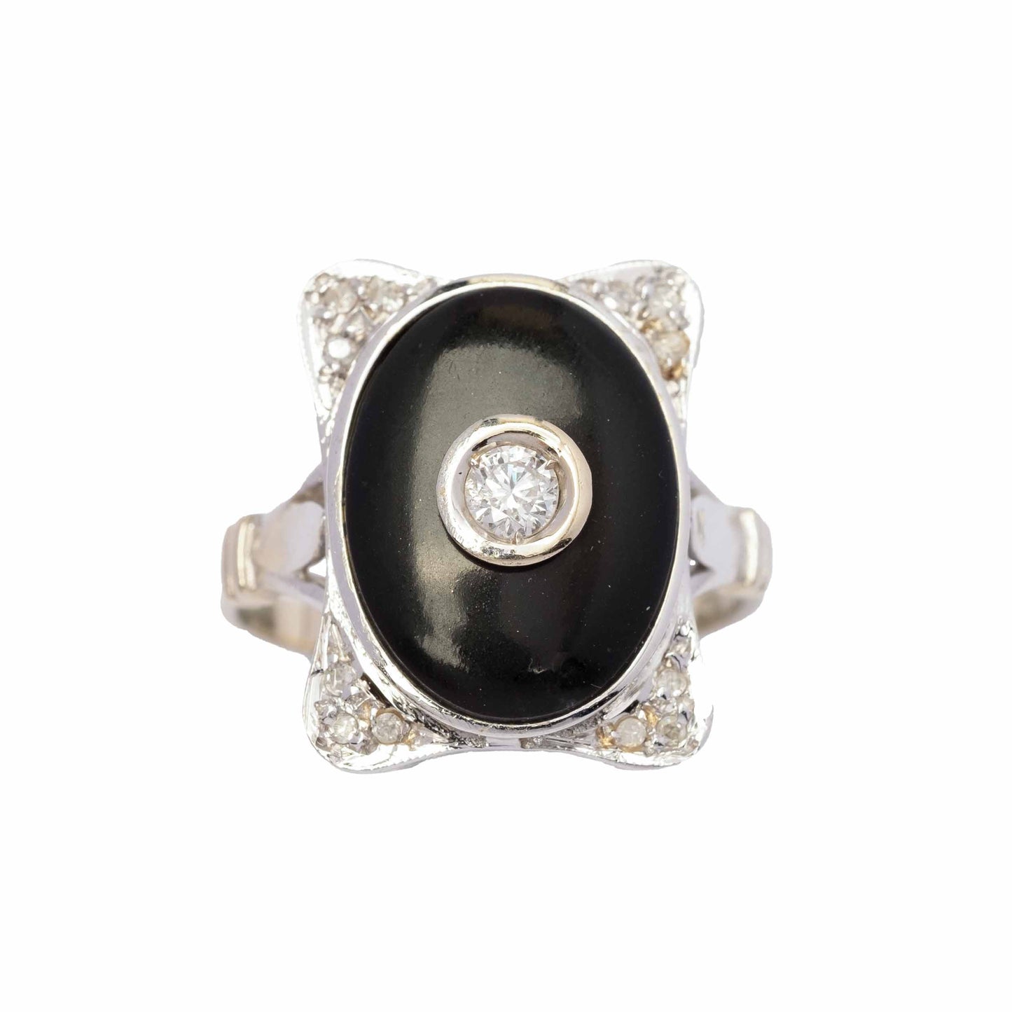 Deco inspired onyx and diamond cocktail ring