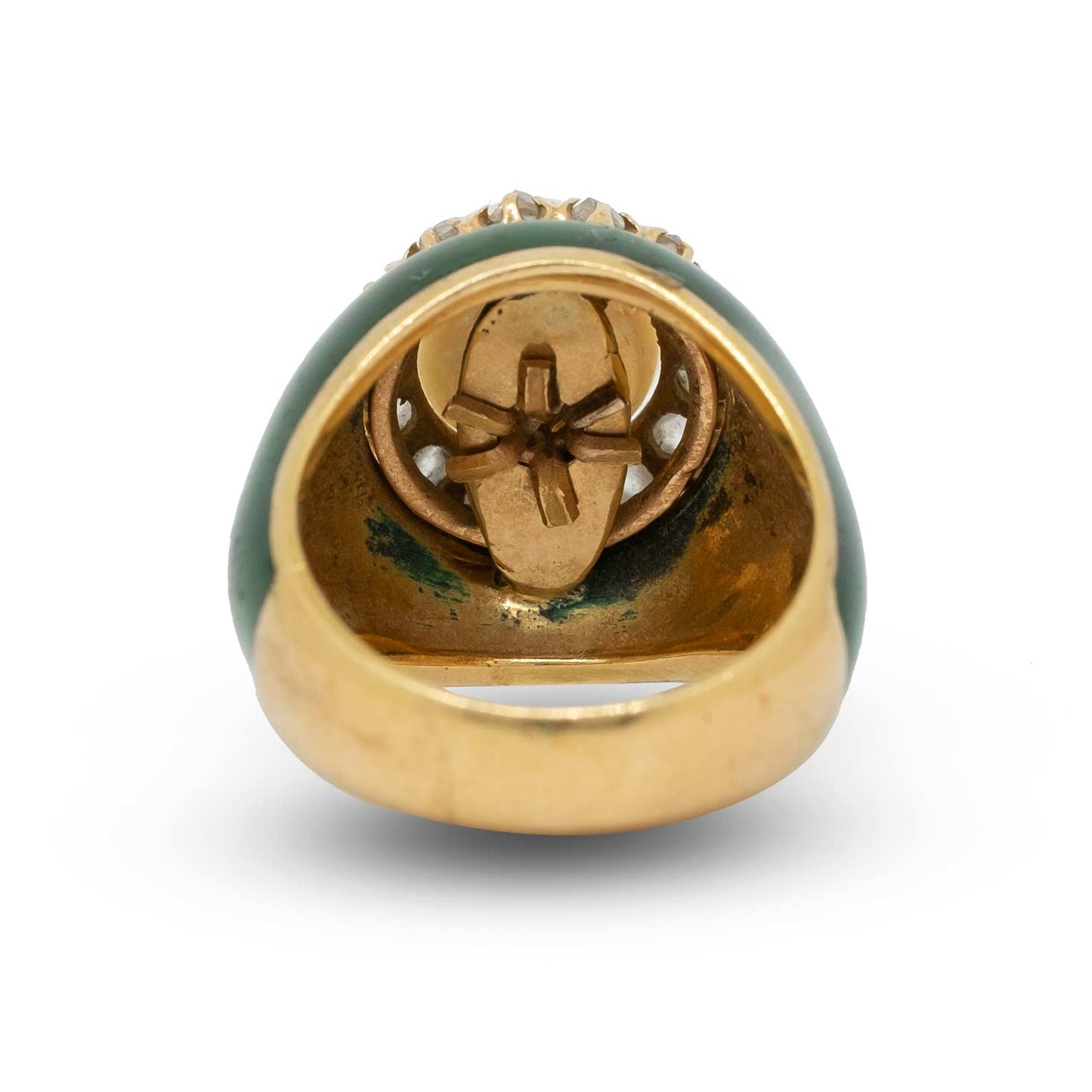 Pearl & Rose cut Diamonds Green Enamel Ring
