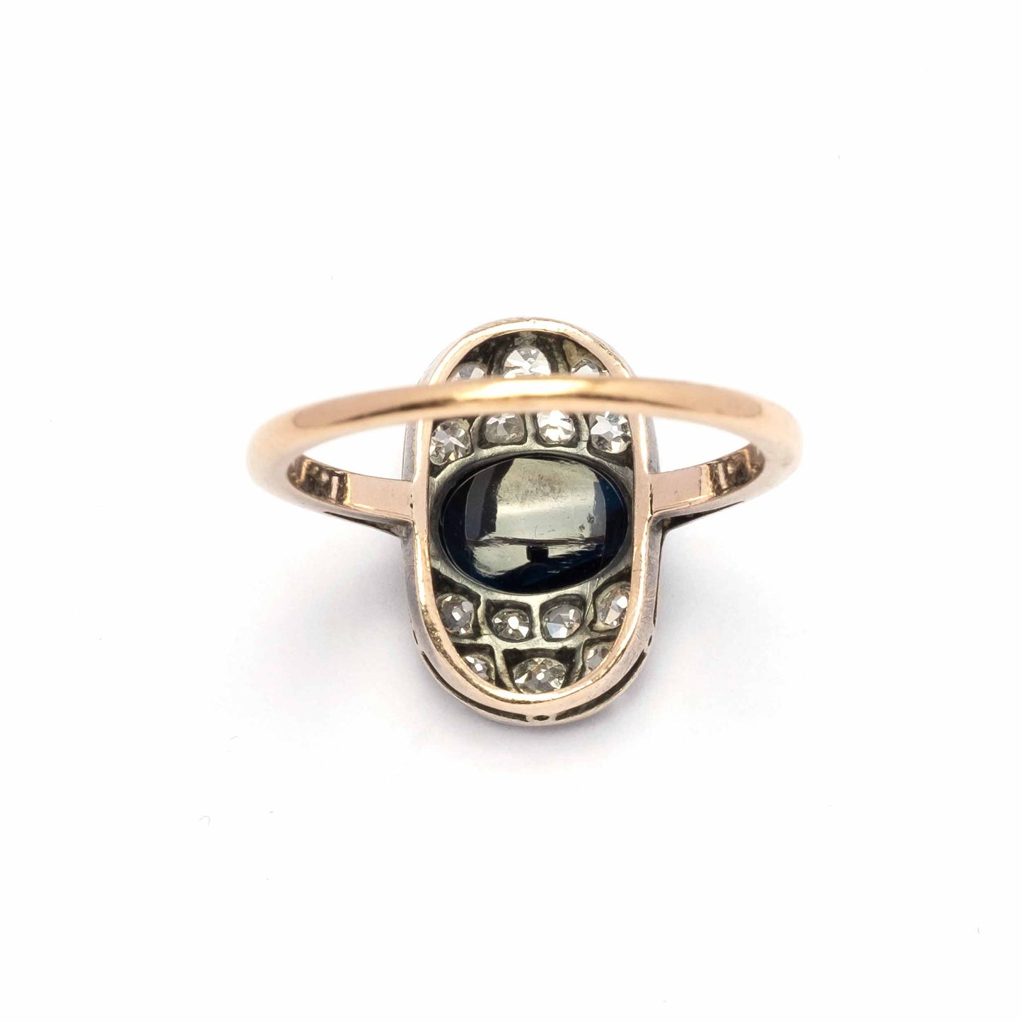 Deco ring with cabochon sapphire and diamonds