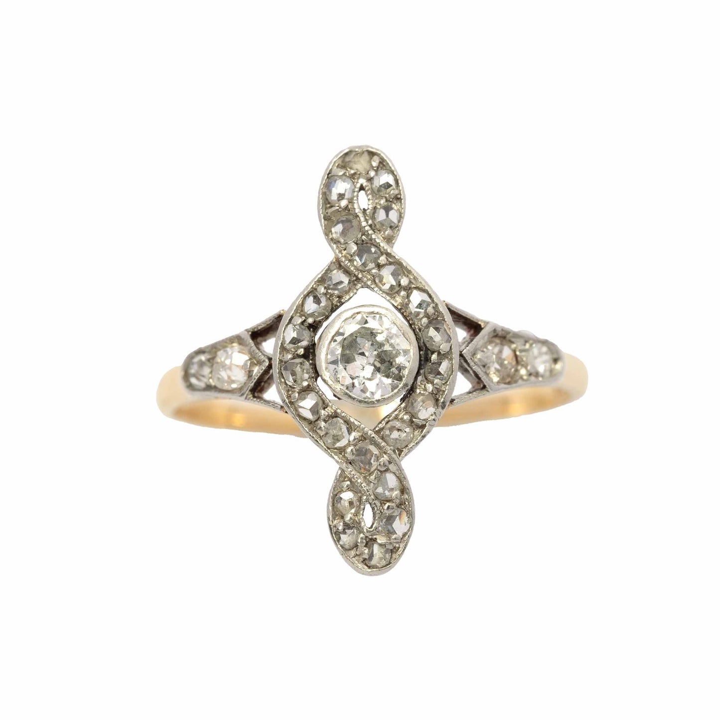Deco ring with old cut diamonds