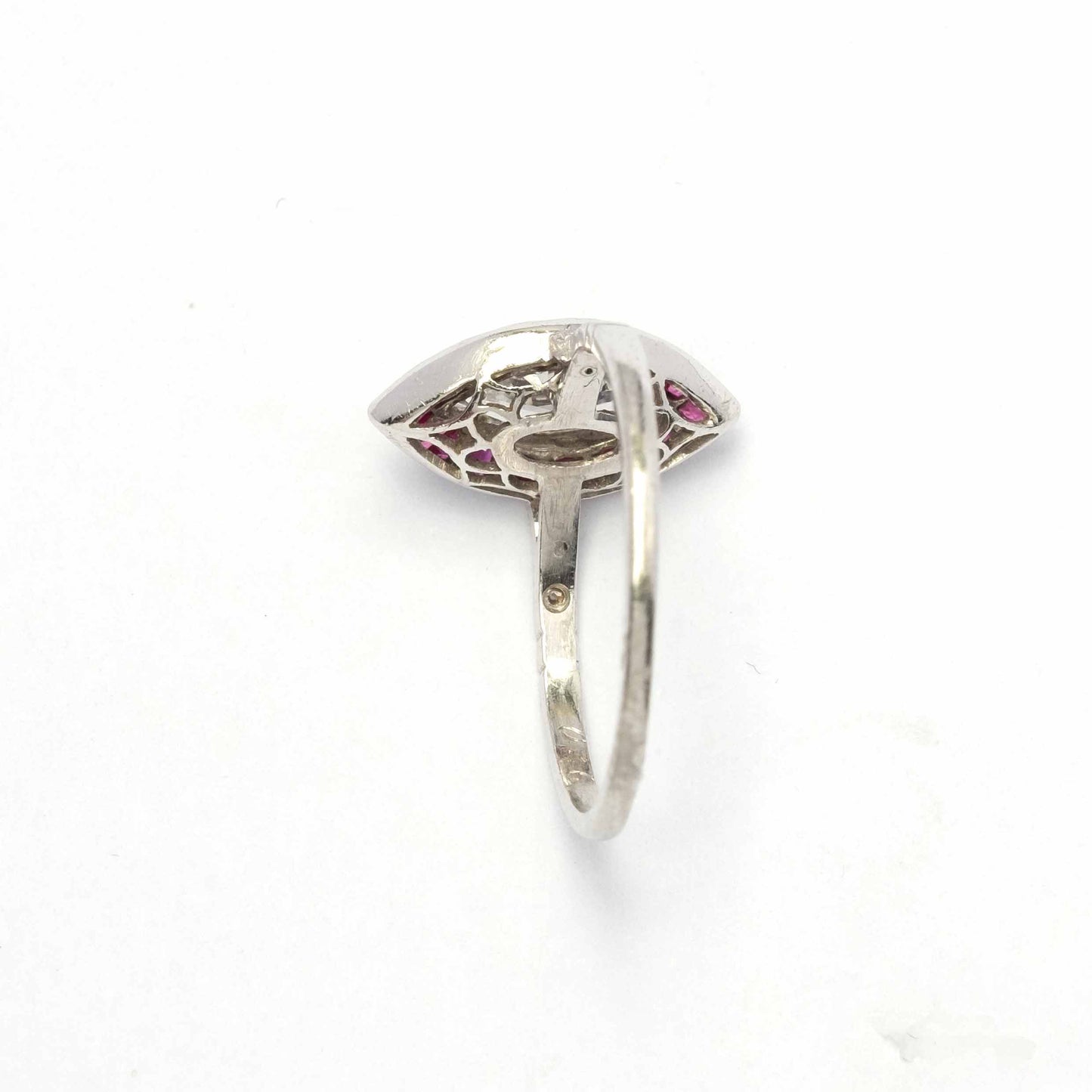 Marquise diamond and ruby platinum ring