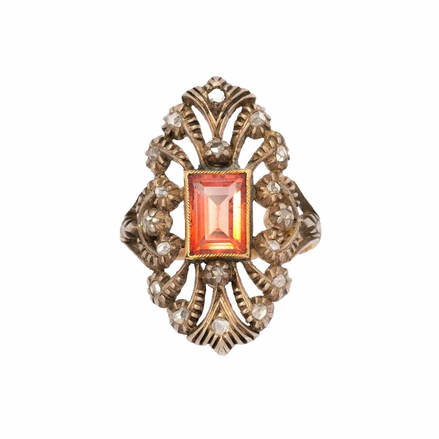 Gold and silver citrine quartz ring