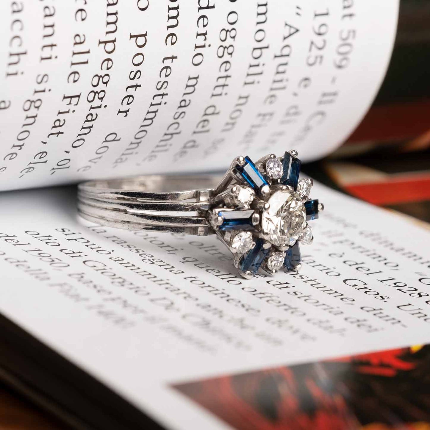 Vintage star ring with diamonds and sapphires