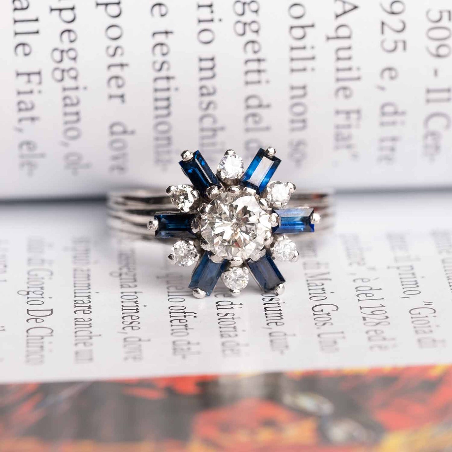 Vintage star ring with diamonds and sapphires