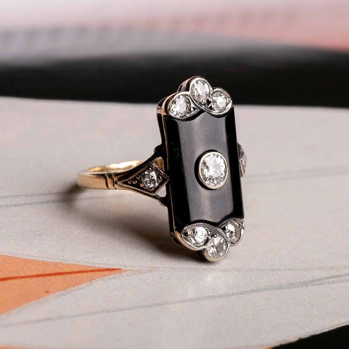Victorian era onyx and diamond ring