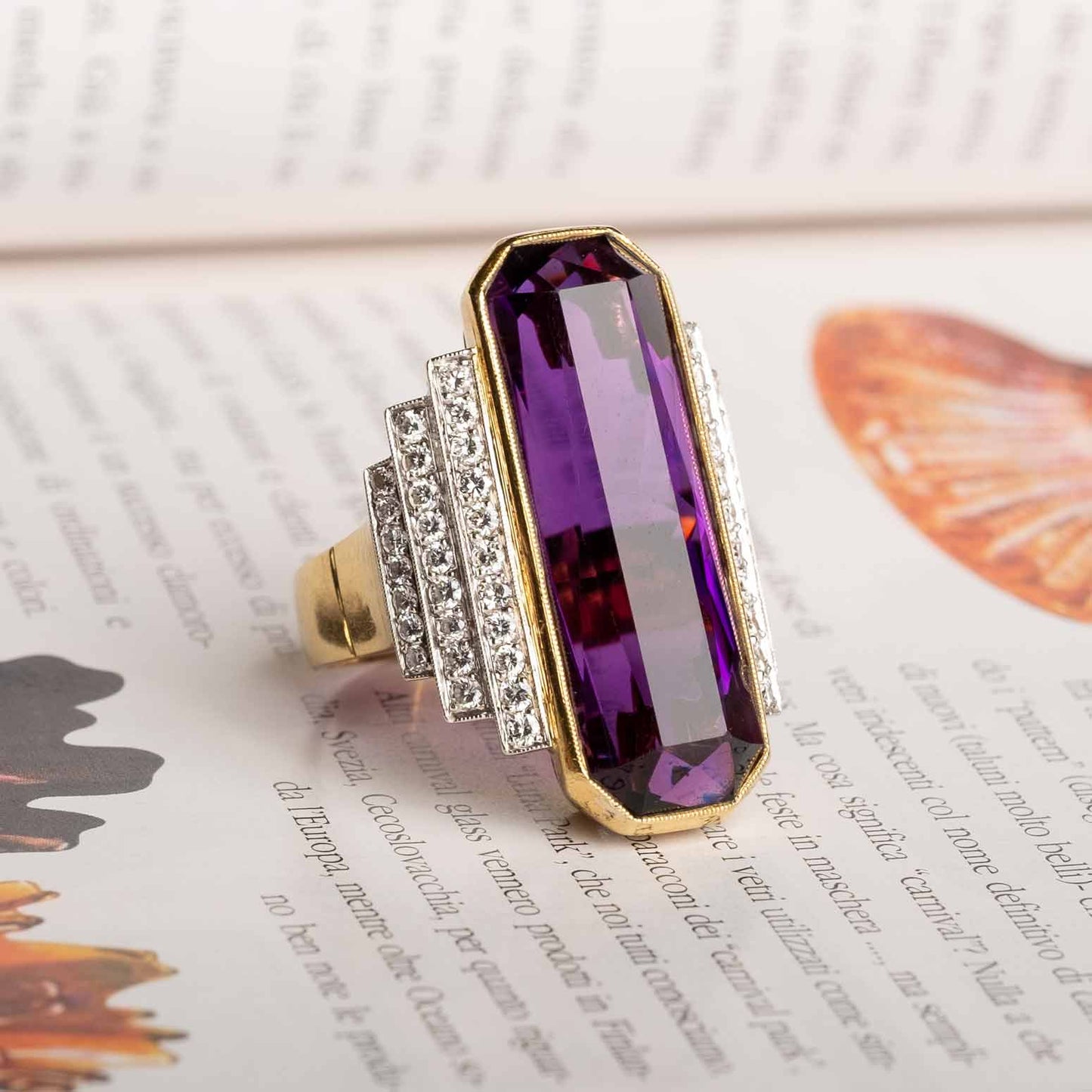 Vintage Cocktail ring with amethyst and diamonds