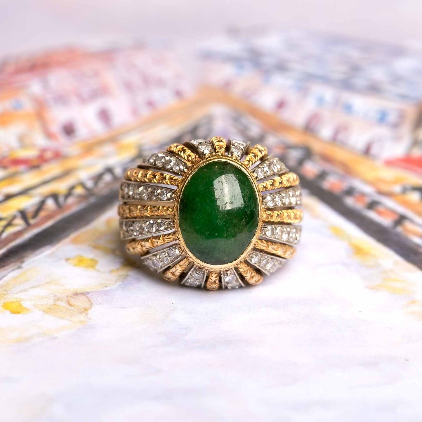 Jade and diamonds 1960s cocktail ring