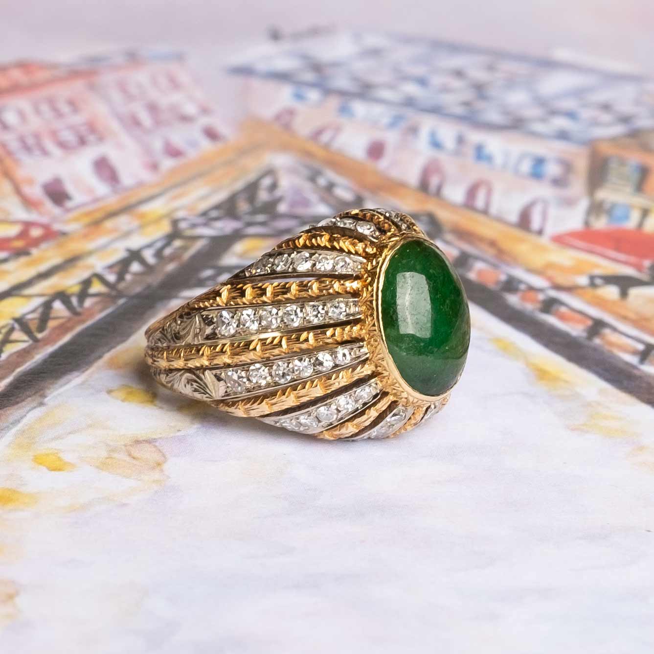 Jade and diamonds 1960s cocktail ring
