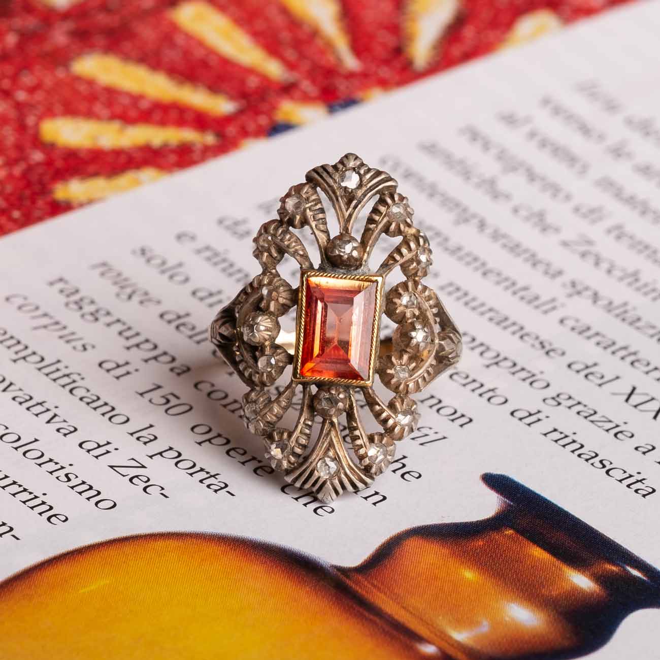 Gold and silver citrine quartz ring