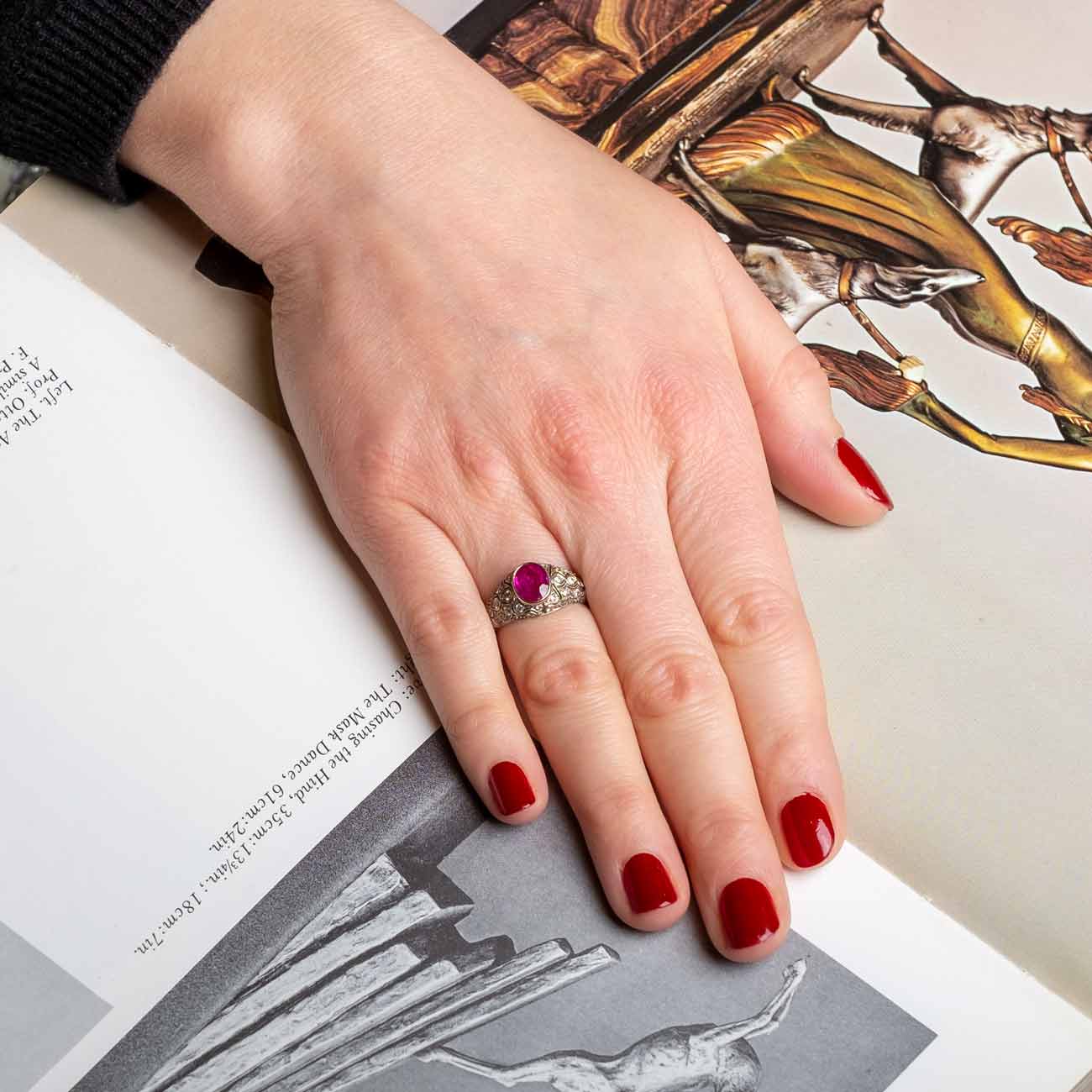 Vintage Burma ruby and diamond ring GIA Certificate