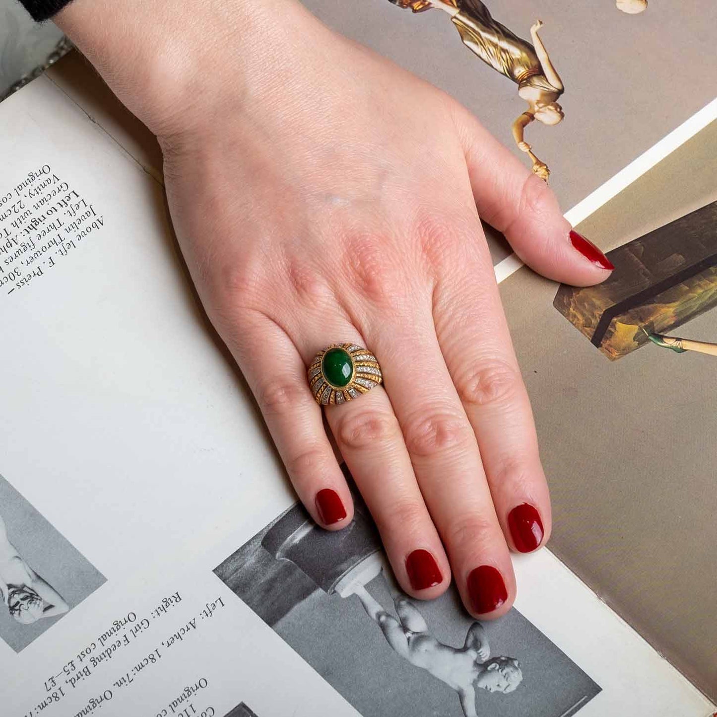Jade and diamonds 1960s cocktail ring