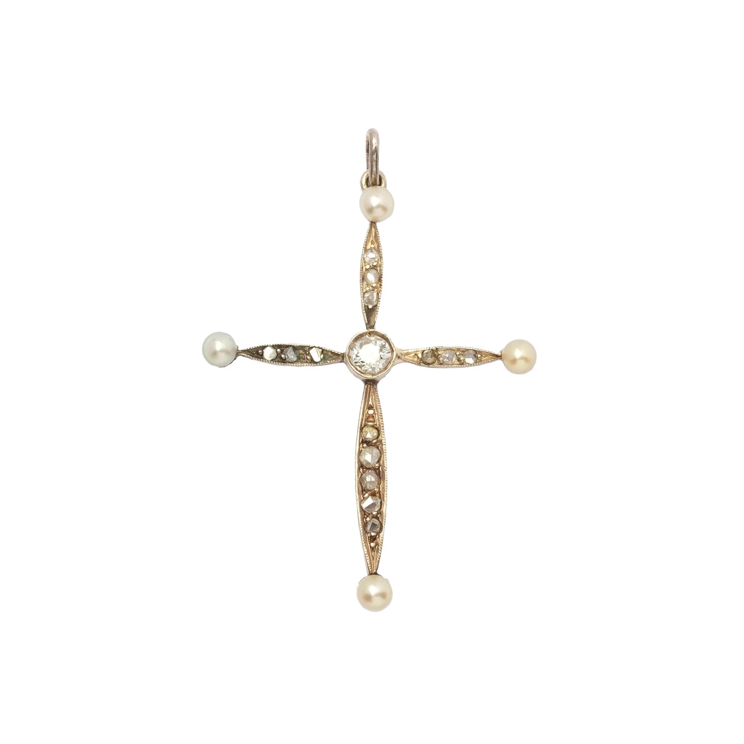 Antique cross pendant with diamonds and pearls