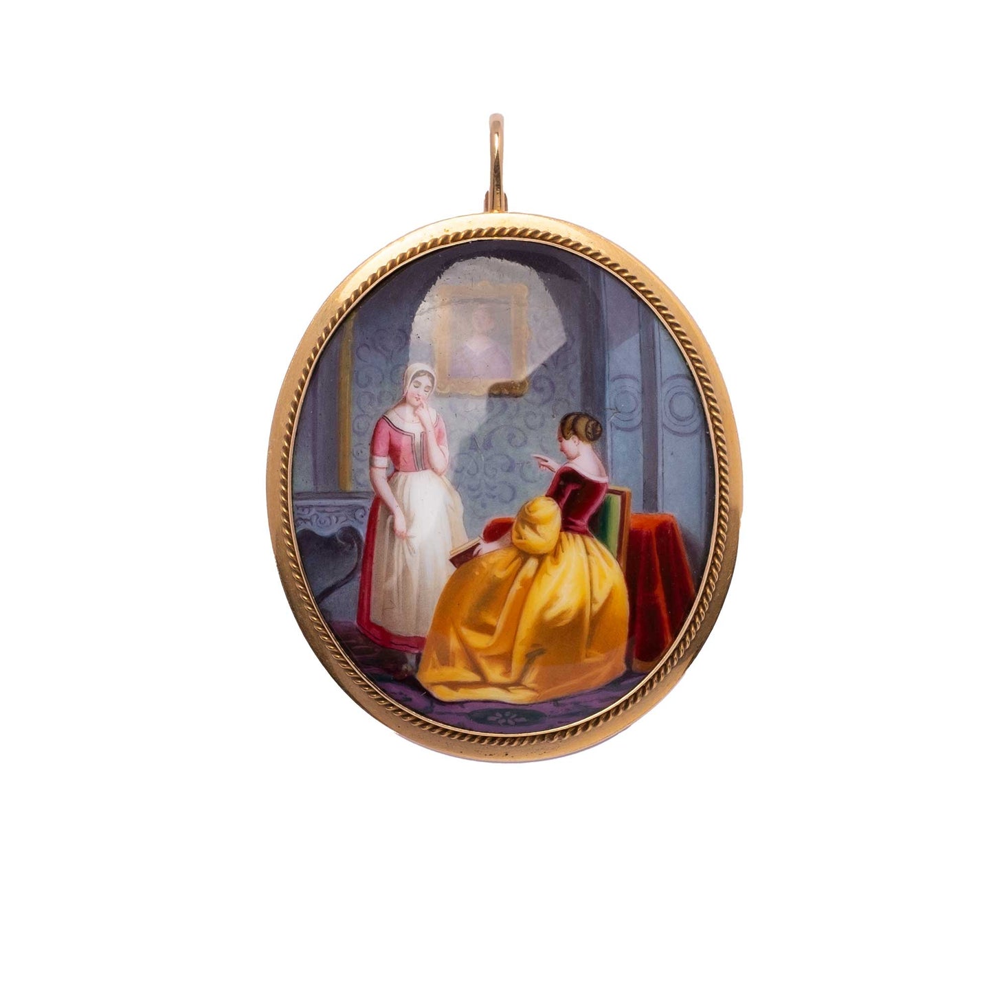 Miniature painting in enamel set in gold