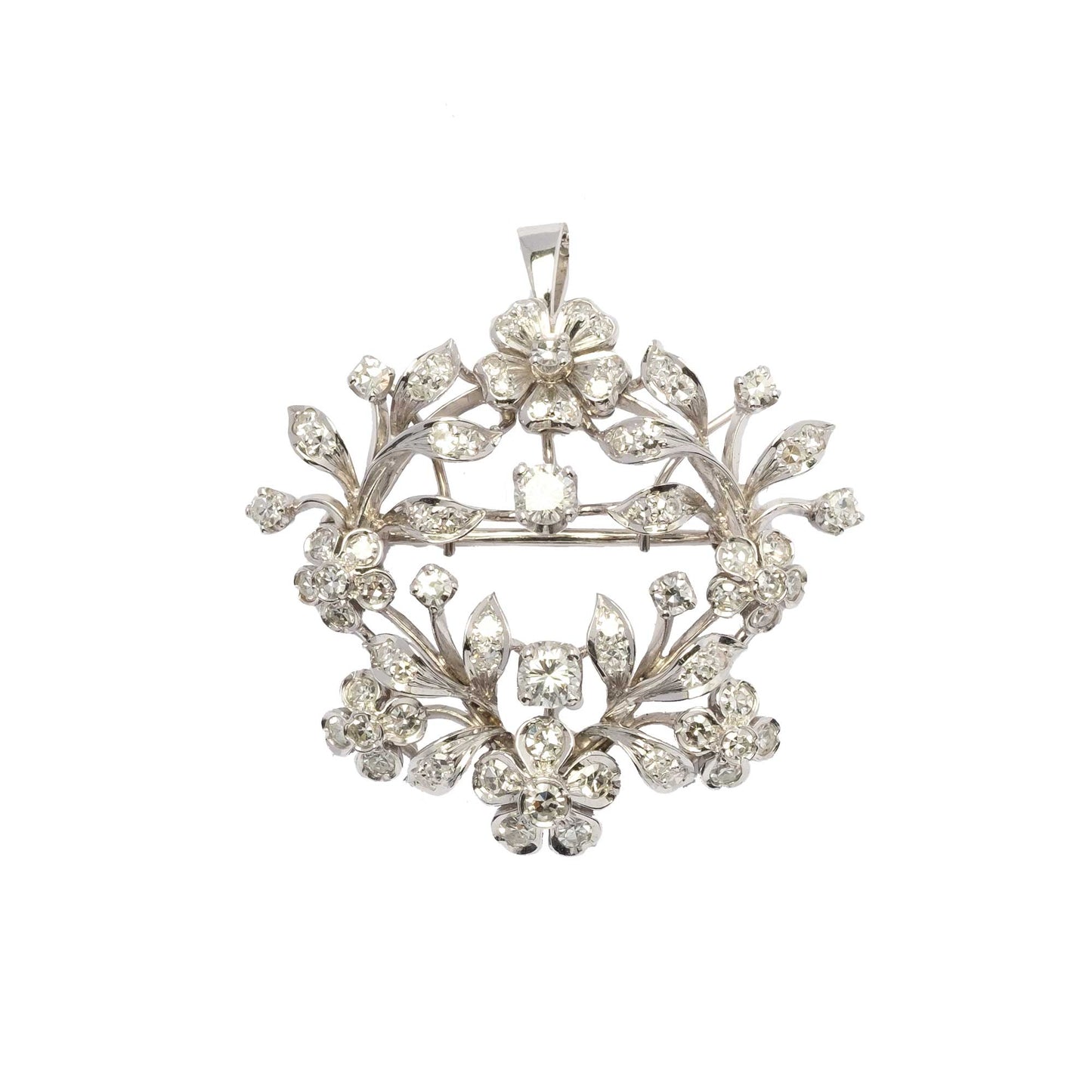 1950s Floral diamonds and gold pendant brooch