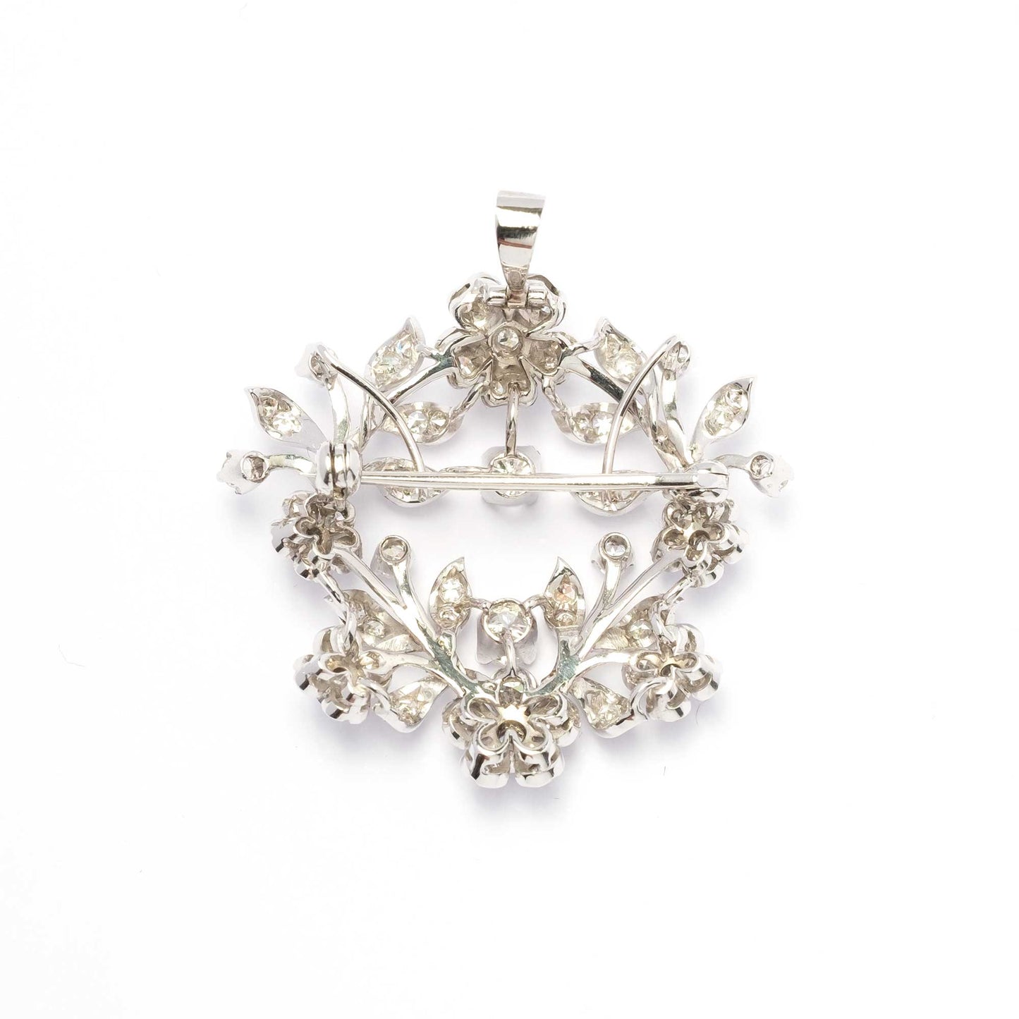 1950s Floral diamonds and gold pendant brooch