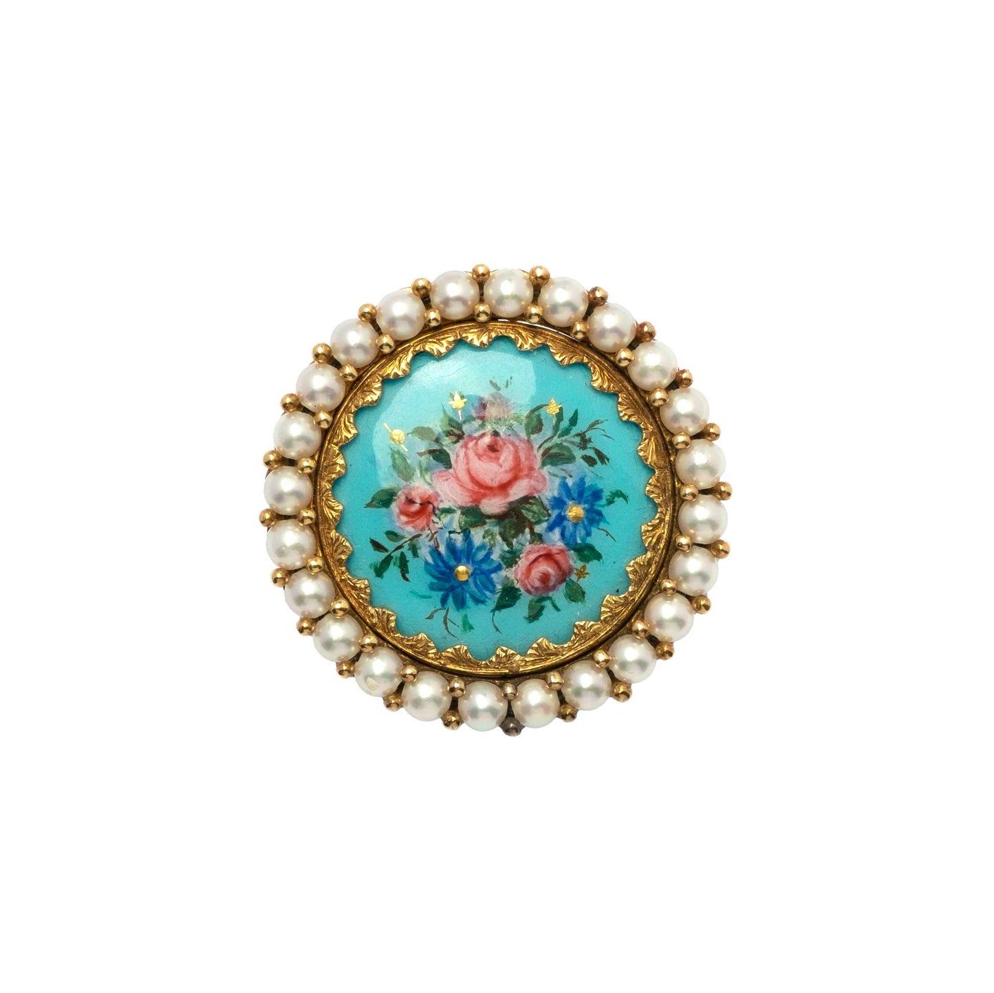 Floral brooch and pendant with polychrome enamels and pearls