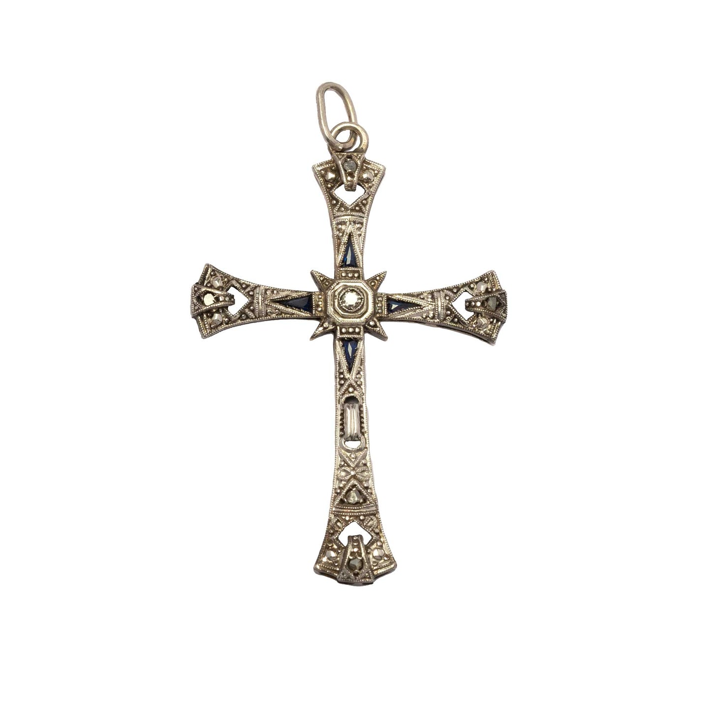 Art Deco Cross with diamond and sapphires