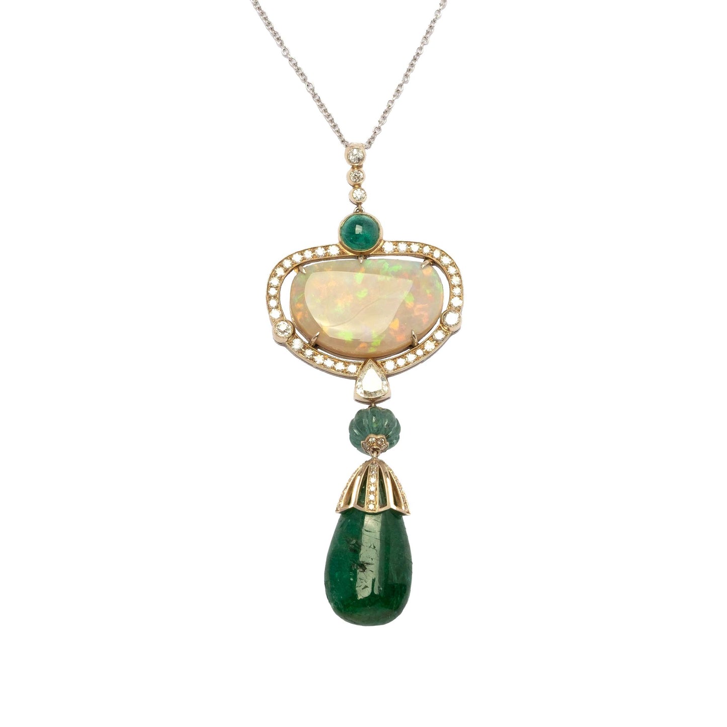 Vintage opal, emeralds and diamonds necklace