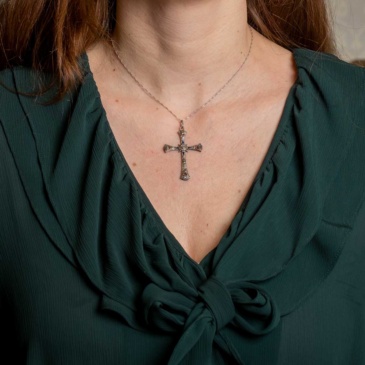 Art Deco Cross with diamond and sapphires
