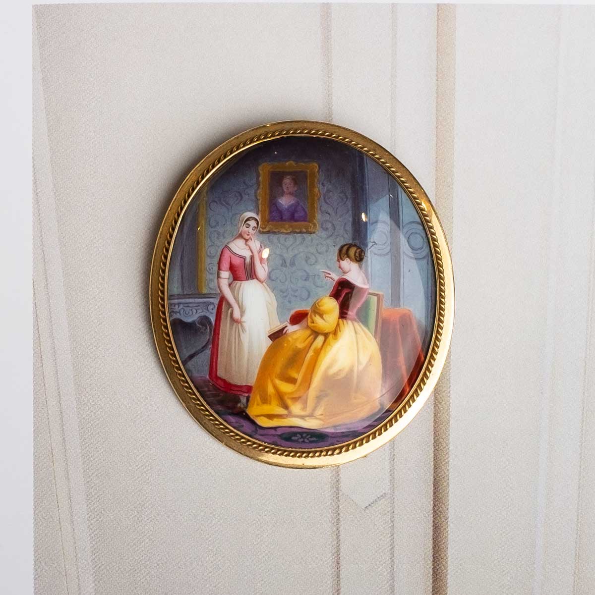 Miniature painting in enamel set in gold