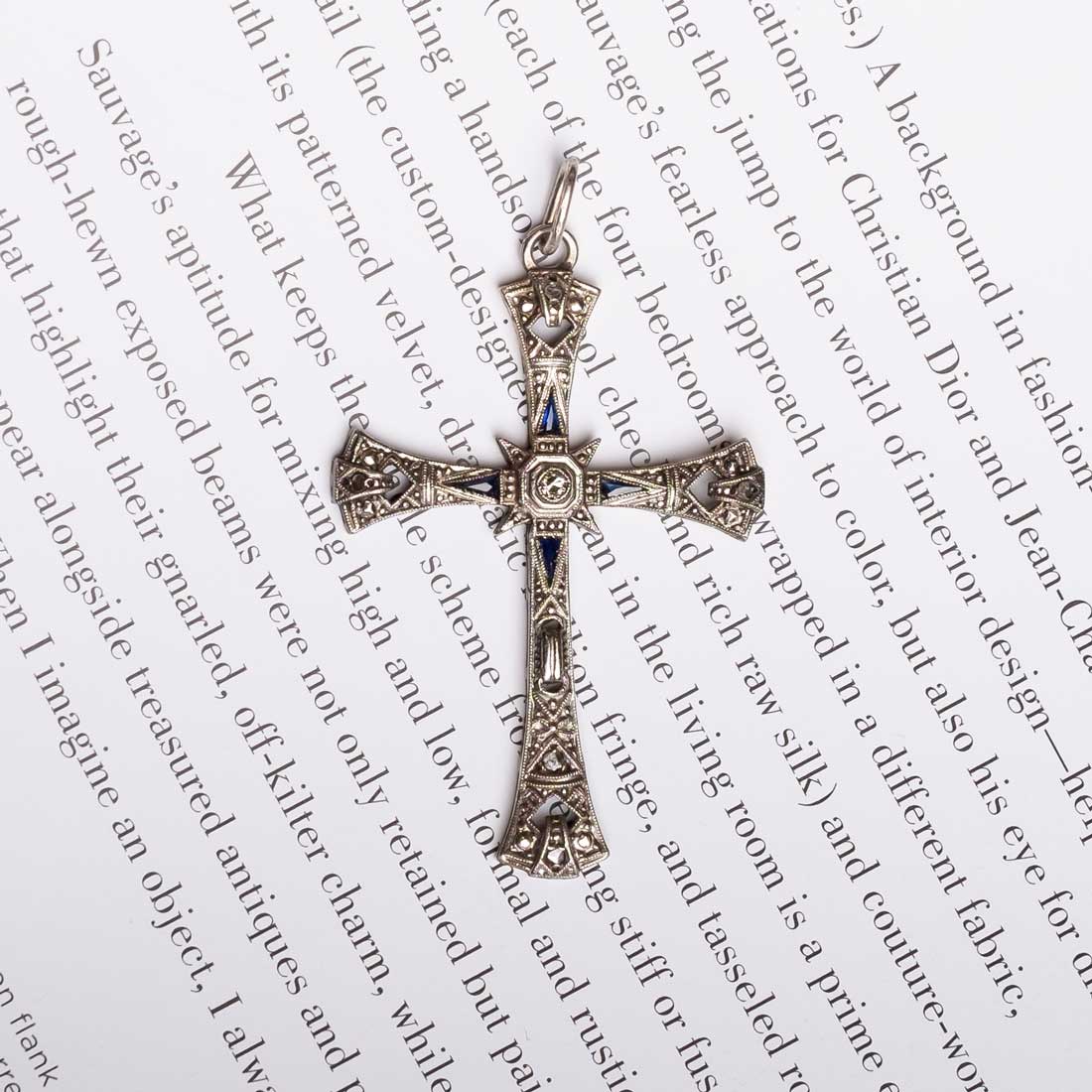 Art Deco Cross with diamond and sapphires