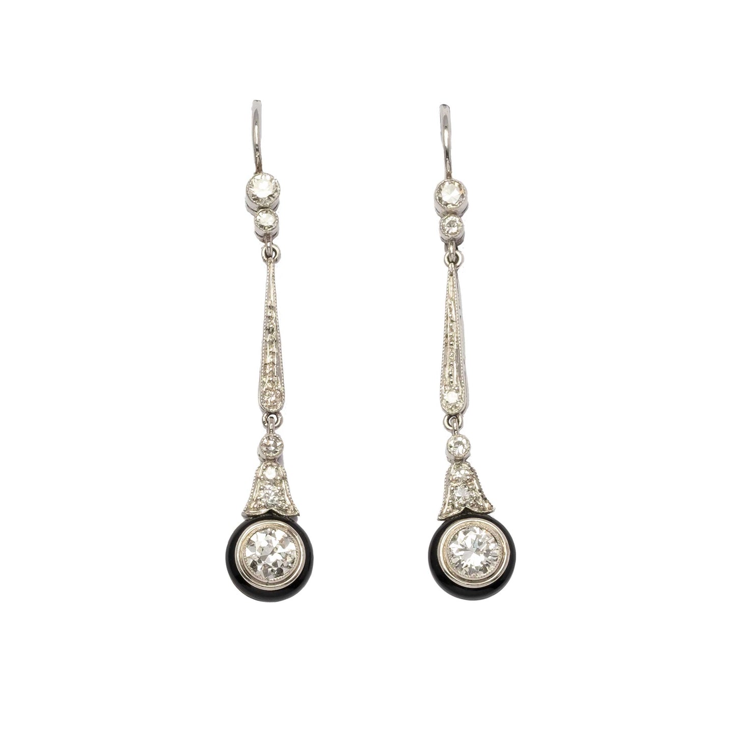 Diamond and Onyx Deco diamond pendant earrings