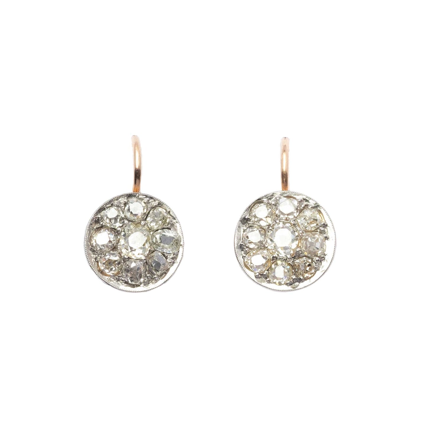 Old mine cut diamond small drop earrings