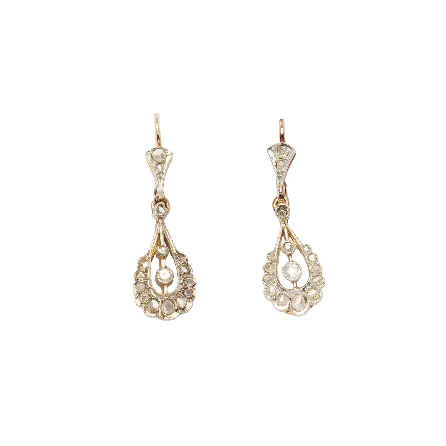 Deco old cut and rose cut diamond drop earrings