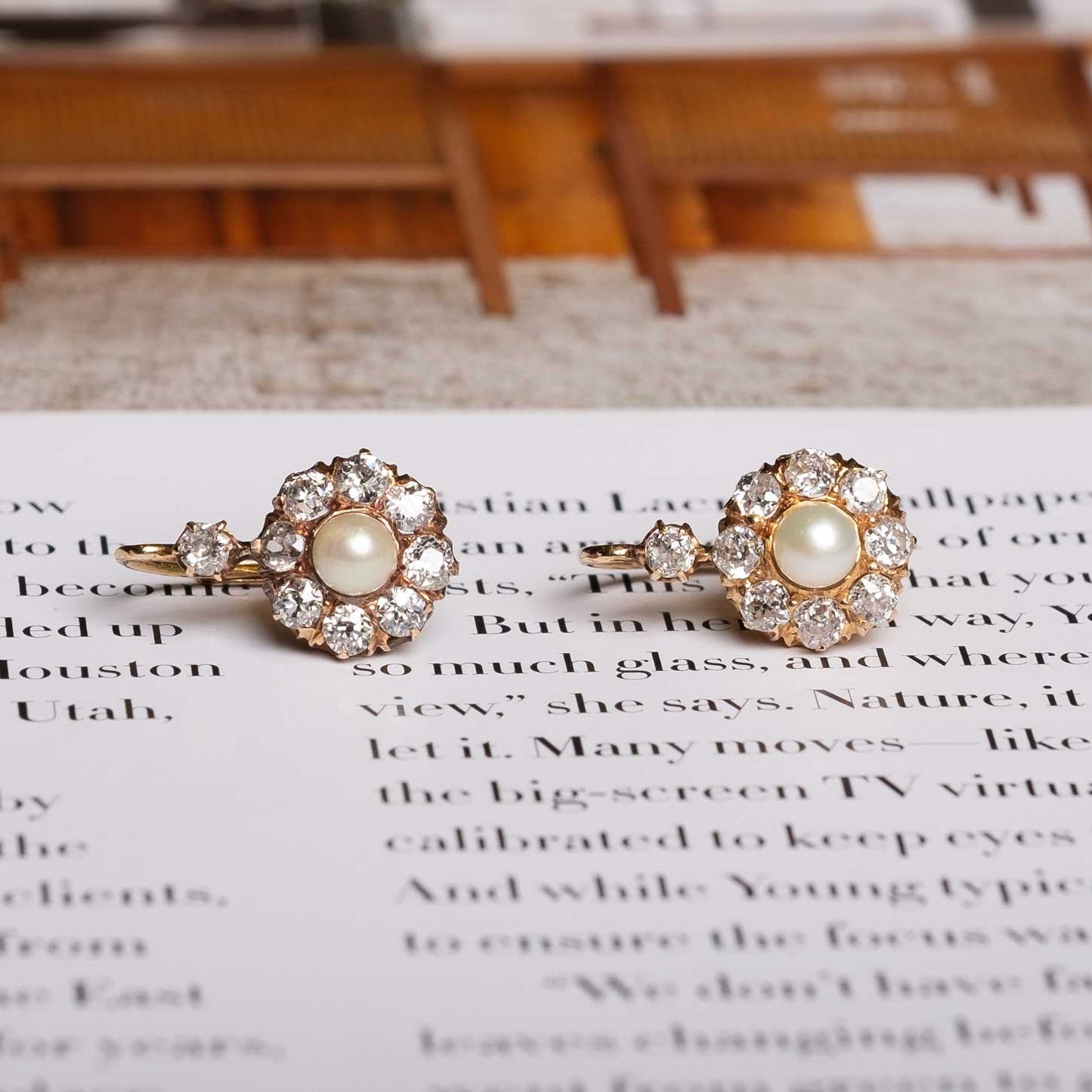 Antique old mine cut diamond and pearl earrings